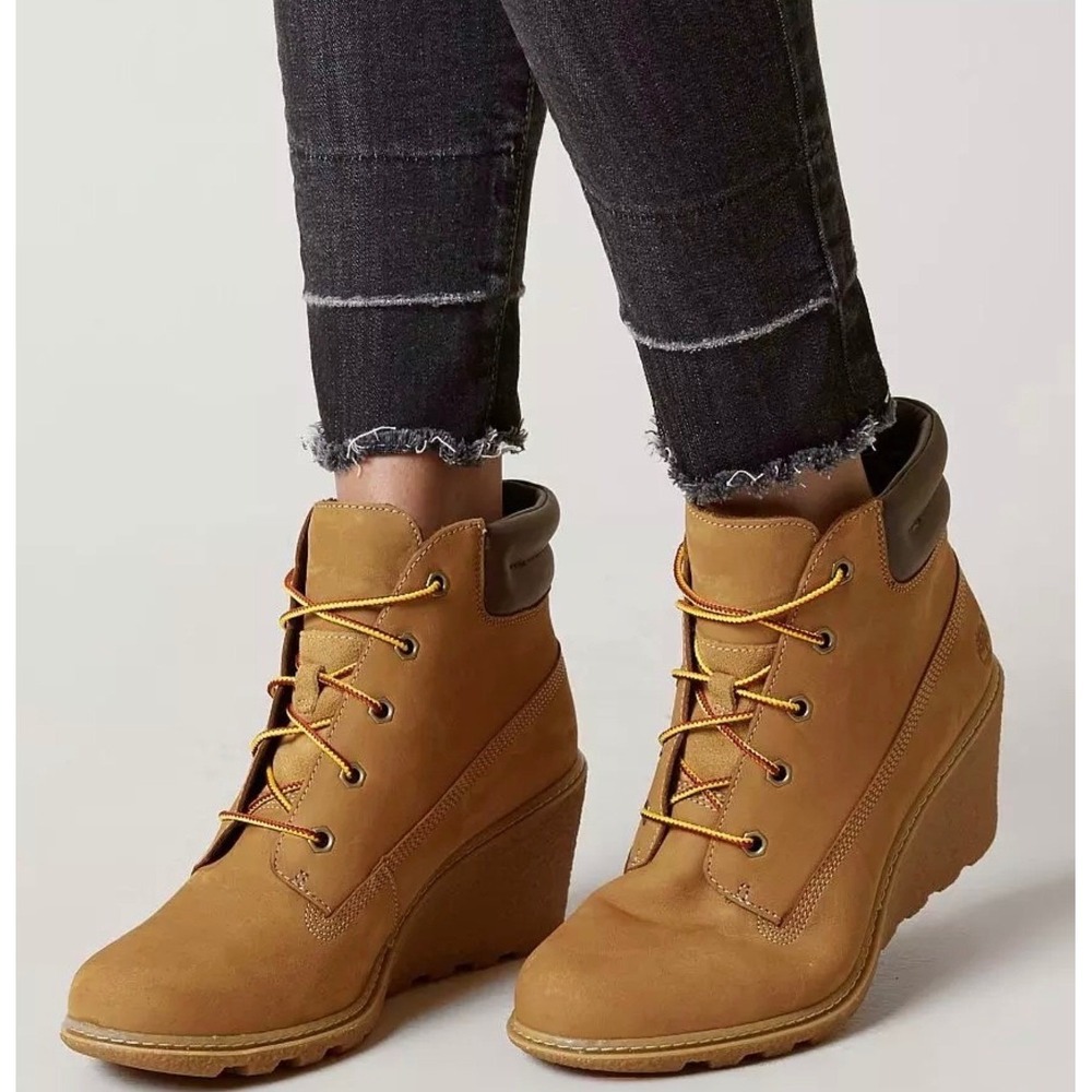 Timberland Earthkeepers Amston Wedge Boots Womens 7.5 Wheat EUC Nubuck 8251A